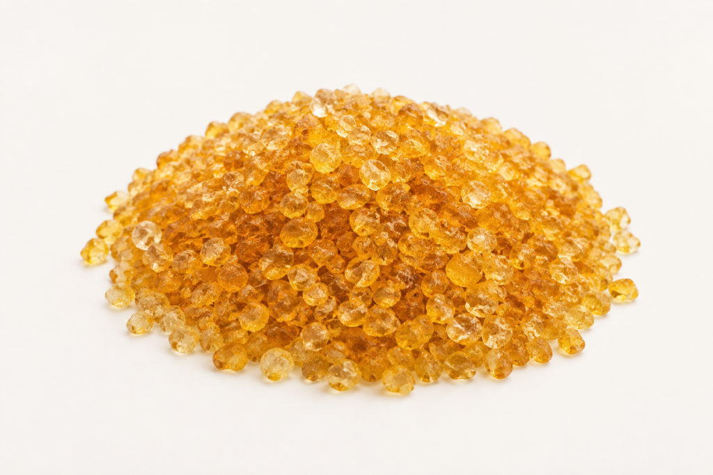 Amber aldehyde ketone resin granules
