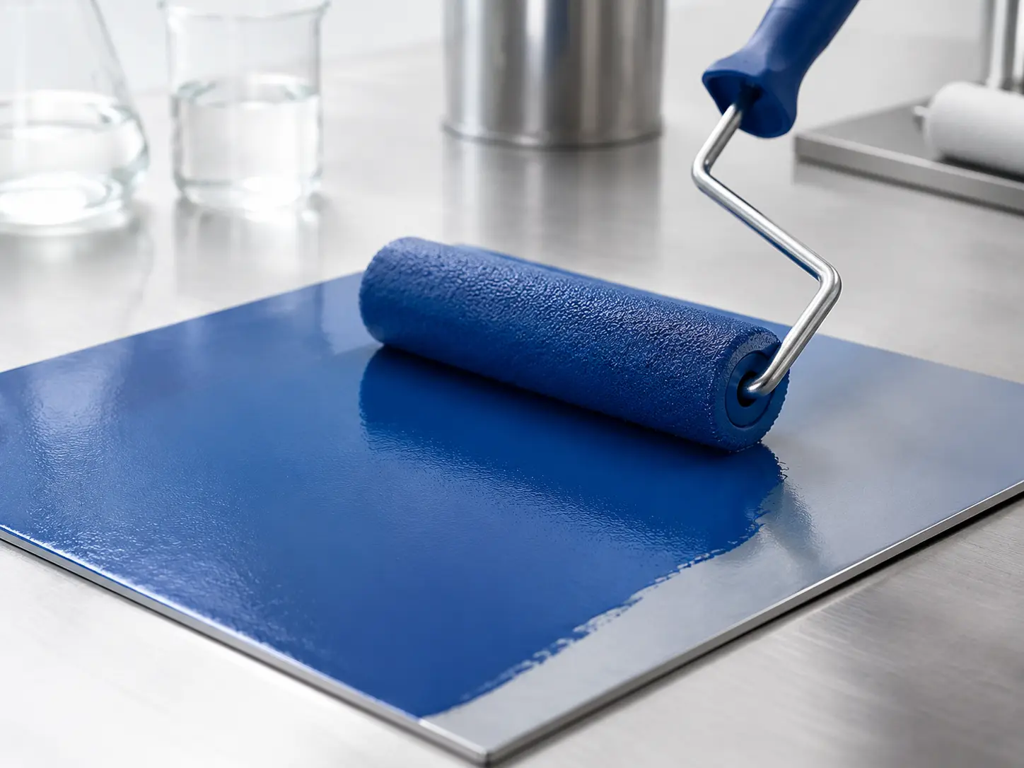 Blue coating applied with a roller