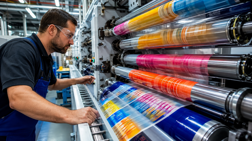Colour printing press in operation