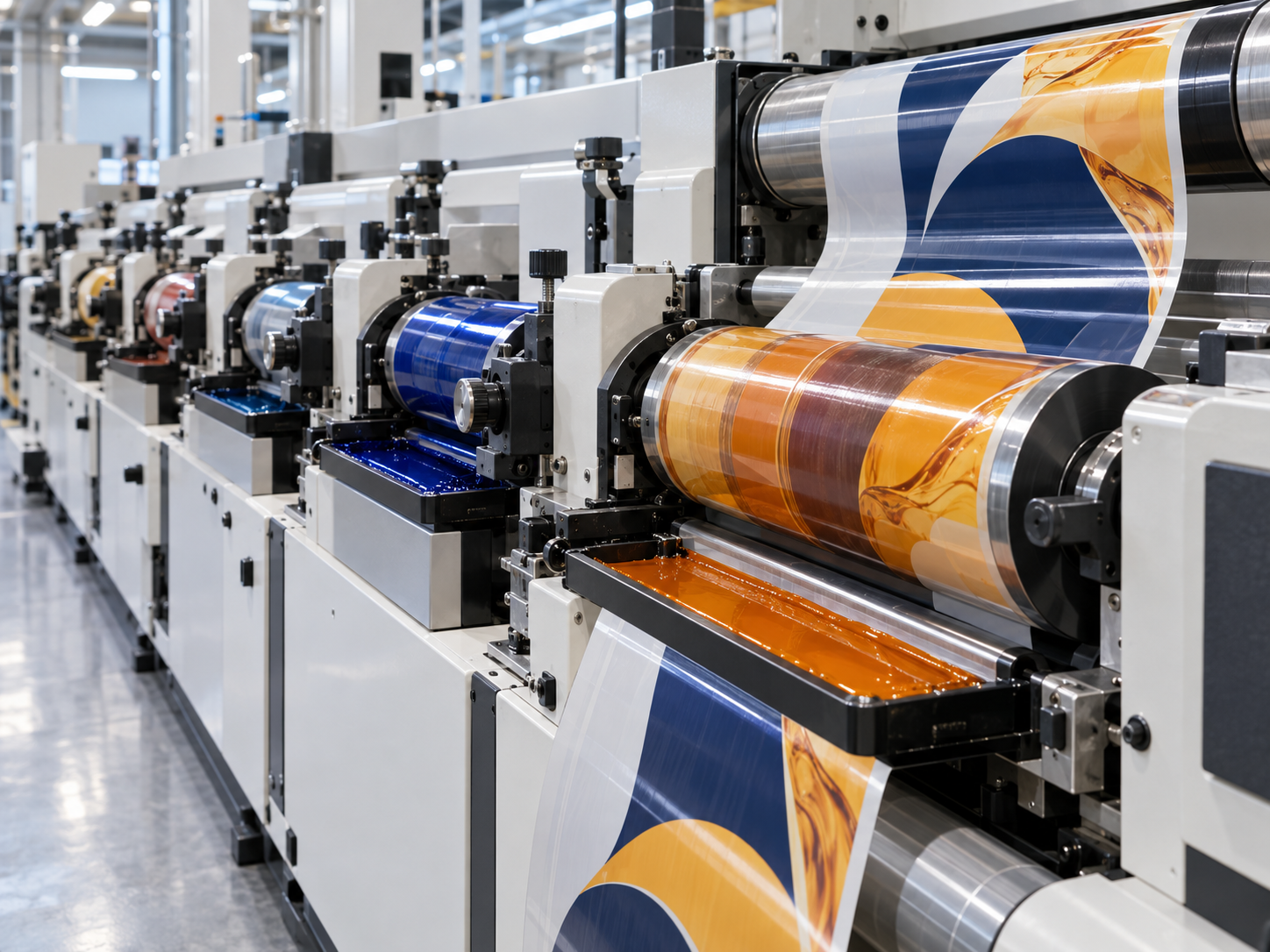 Printing press producing colorful packaging